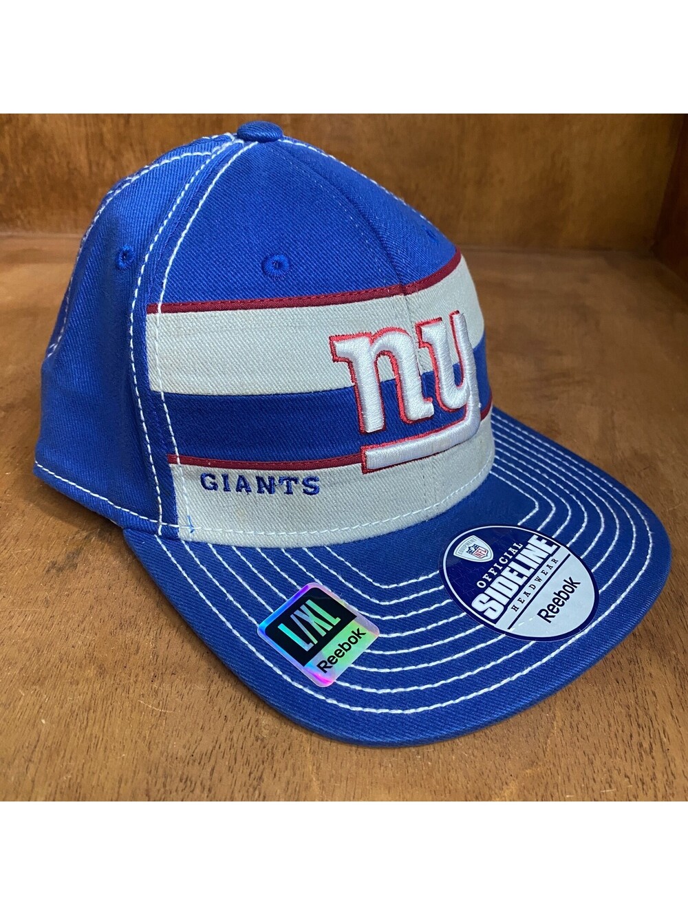 New‎ York Giants Official Sideline Flex Stretch Hat Cap L/XL Blue Gray Reebok